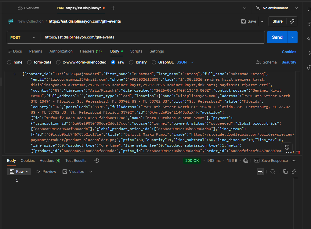 Postman 200 OK response from GTM server container endpoint